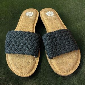 Yellow Box Doshie Black Braided Rope Cork Slide Flat Sandals Women’s Size 9